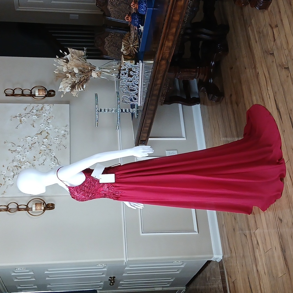 New Red A-line Formal Embellished Floral Embroidered Floor-Length Gown. Medium - Picture 9 of 17
